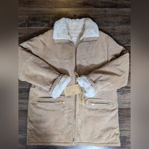 NWT Vintage Deadstock Winlit Leather Reversible Jacket Large In Tan Faux Fur